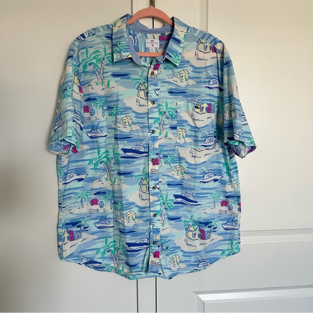 Vineyard Vines Coastal Print Blue Shirt
